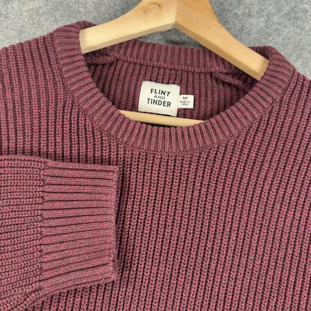 Flint And Tinder Sweater Mens Medium Red Recycled Cotton Crewneck Knit Pullover
